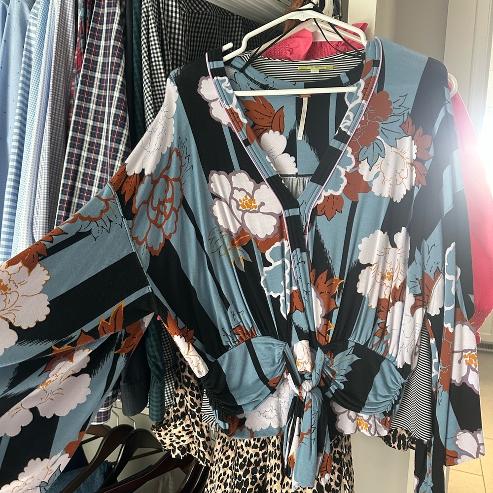 Free People Floral Kimono Sleeve Top